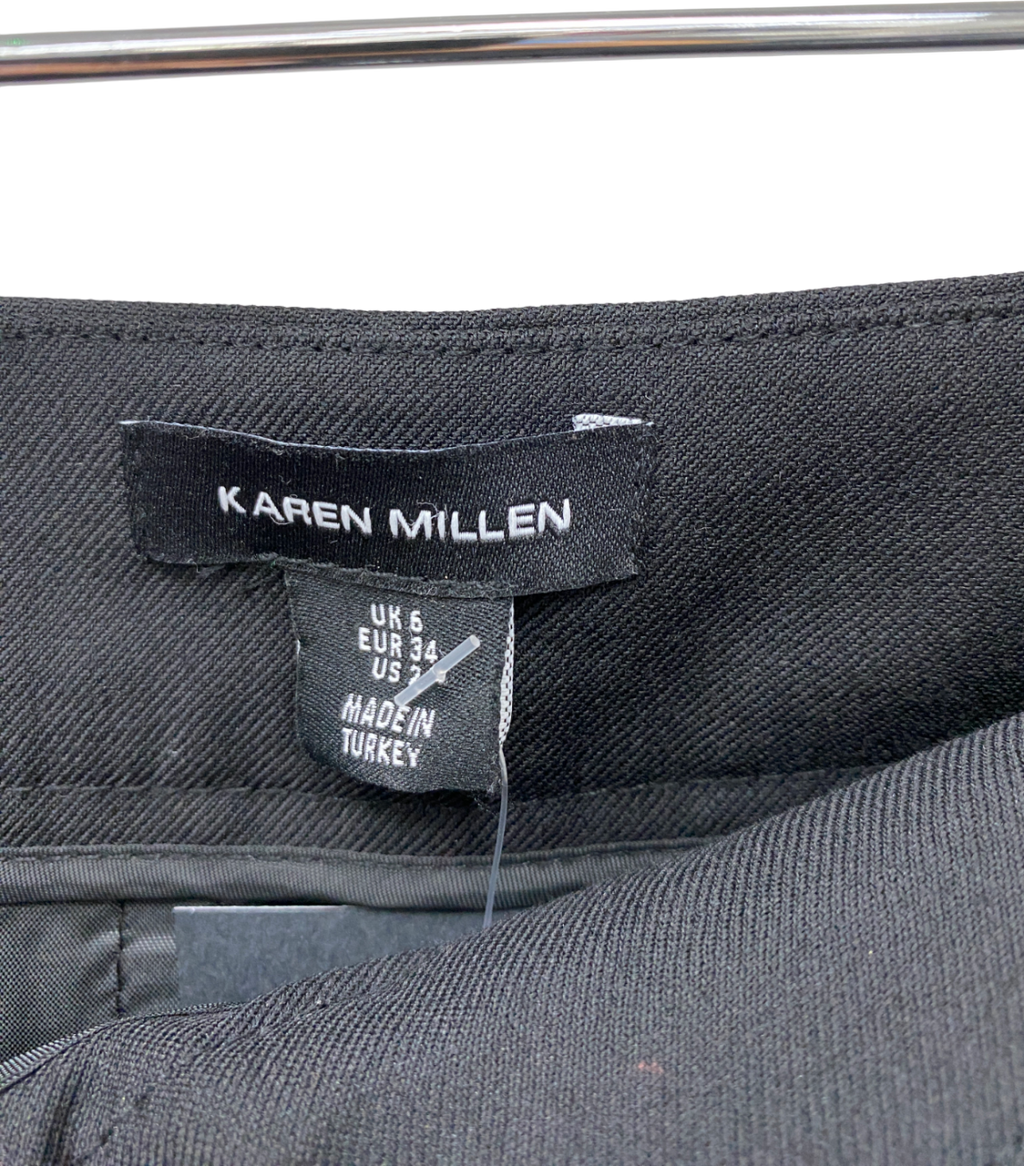 Karen Millen Black Tapered Wool Blend Trousers UK 6