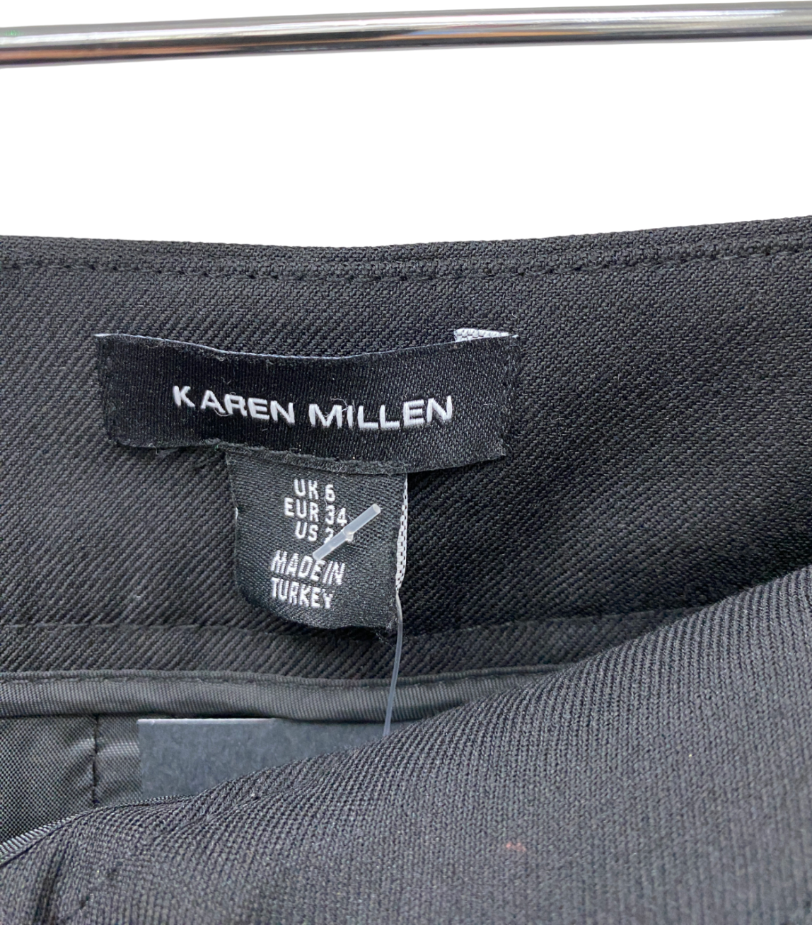Karen Millen Black Tapered Wool Blend Trousers UK 6