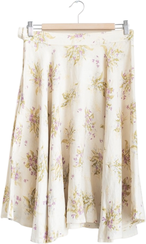 MAX & CO Pale Yellow Linen Floral Midi Skirt UK 14