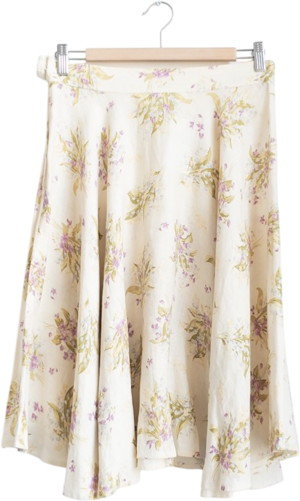 MAX & CO Pale Yellow Linen Floral Midi Skirt UK 14