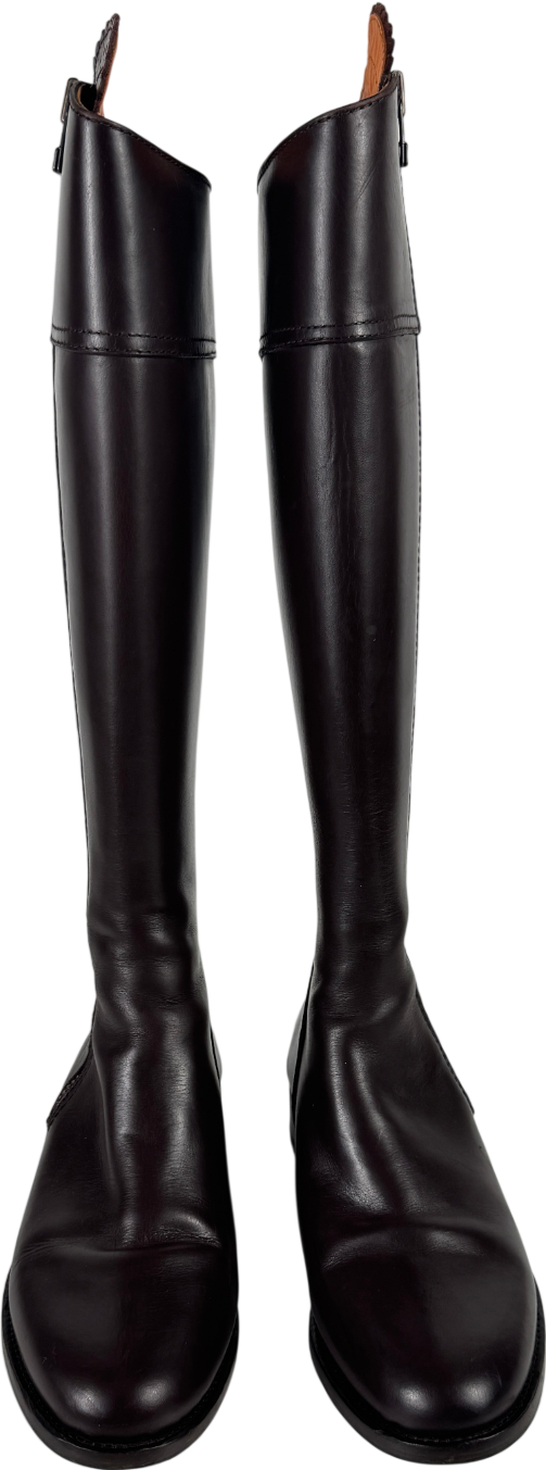Fairfax & Favor Regina Mahogany Brown Leather Flat Knee-high Boots UK 6 EU 39 👠