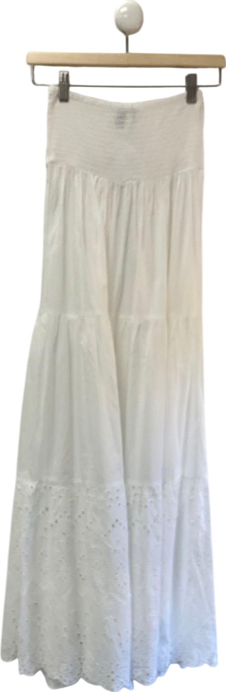 New Look Gini London White Tiered Lace Embroidered Maxi Skirt UK S