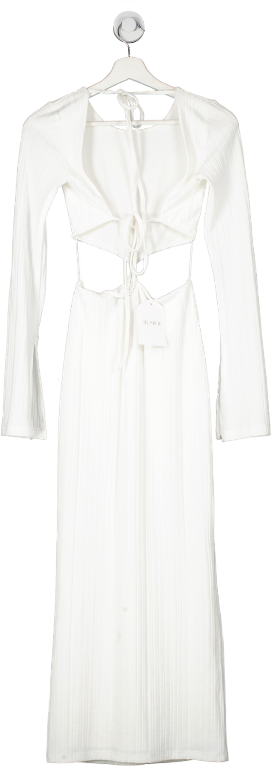 Rumer White Ivory Long Sleeve Midi Dress UK S