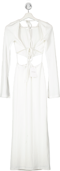 Rumer White Ivory Long Sleeve Midi Dress UK S