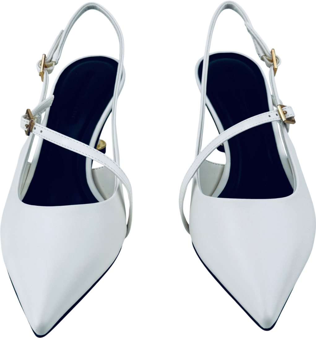 CHARLES & KEITH White Wynn Buckled Sculptural-heel Slingback Pumps UK 5 EU 38 👠