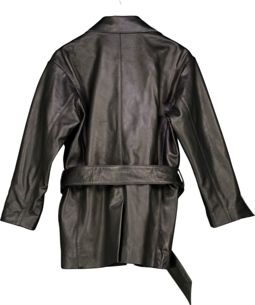 Black Belted Leather Jacket UK S