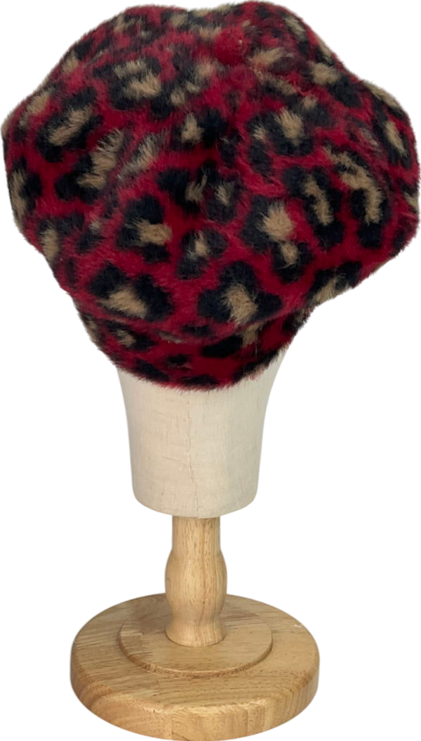 Amelia jane london Red Leopard Print Beret Hat One Size