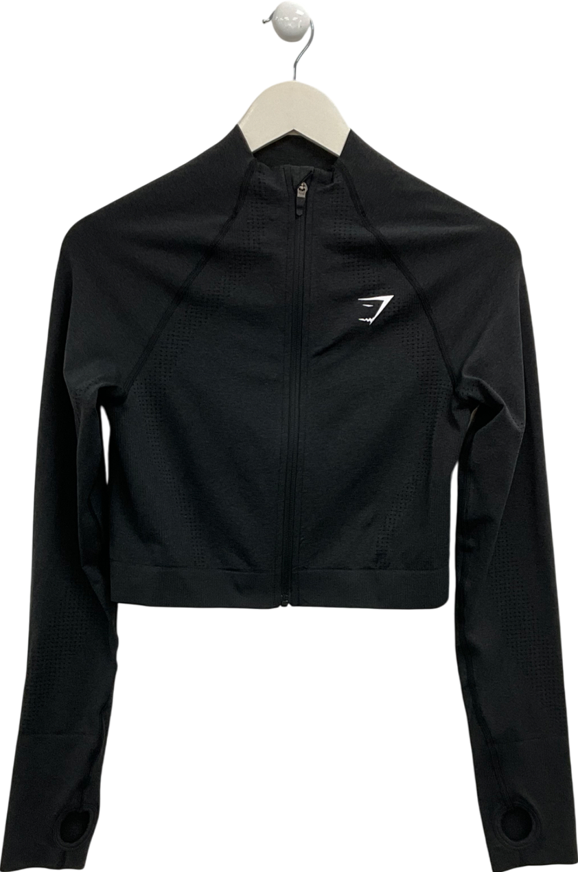 gymshark Black Sweat Seamless Longsleeve Zip Through Cropped Jacket UK XL