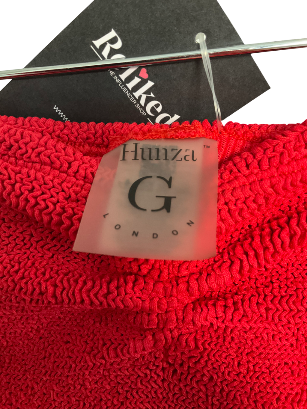 Hunza G Red Brooke Seersucker Bandeau Swimsuit UK Onesize