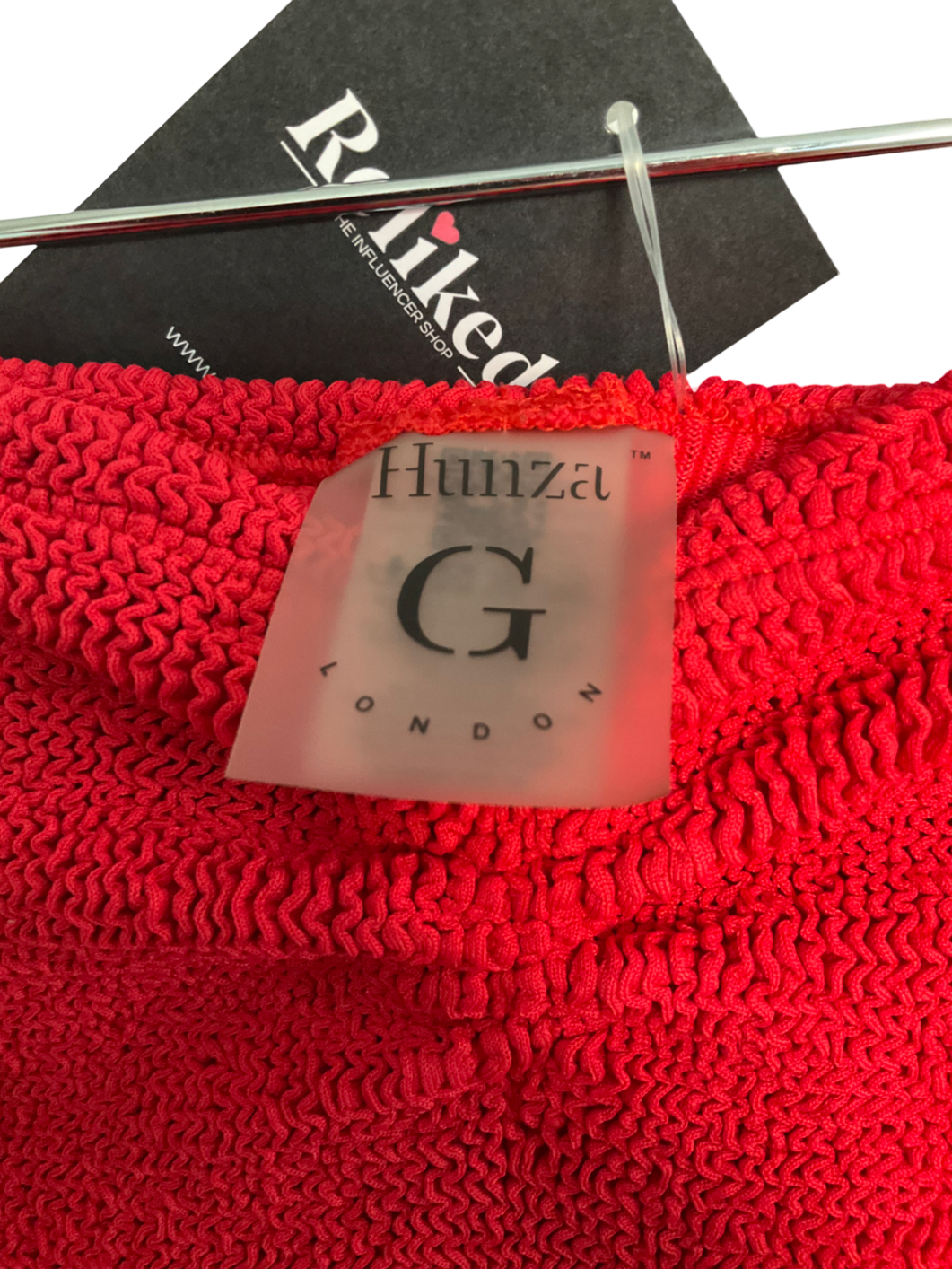 Hunza G Red Brooke Seersucker Bandeau Swimsuit UK Onesize