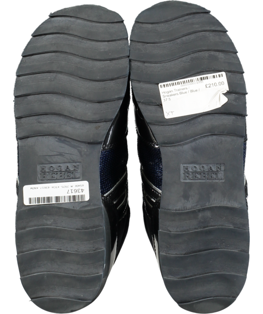 HOGAN Blue Navy Patent "H" Logo Sequin Trimmed Trainers UK 4.5 EU 37.5 👠