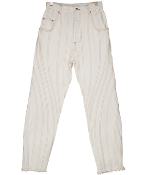 Mugler Cream Contrast Stitch Denim High Waist Jeans Fr38 UK 10