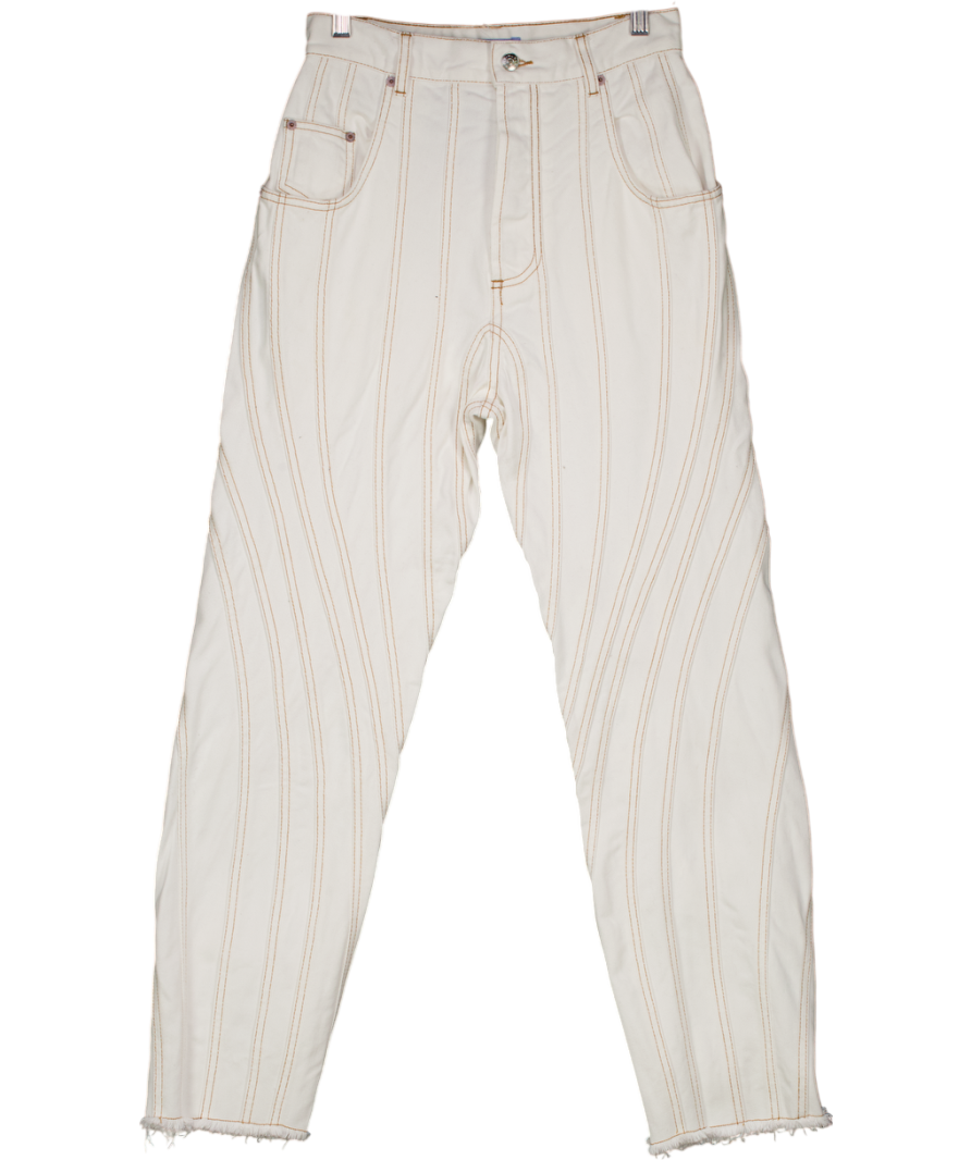 Mugler Cream Contrast Stitch Denim High Waist Jeans Fr38 UK 10