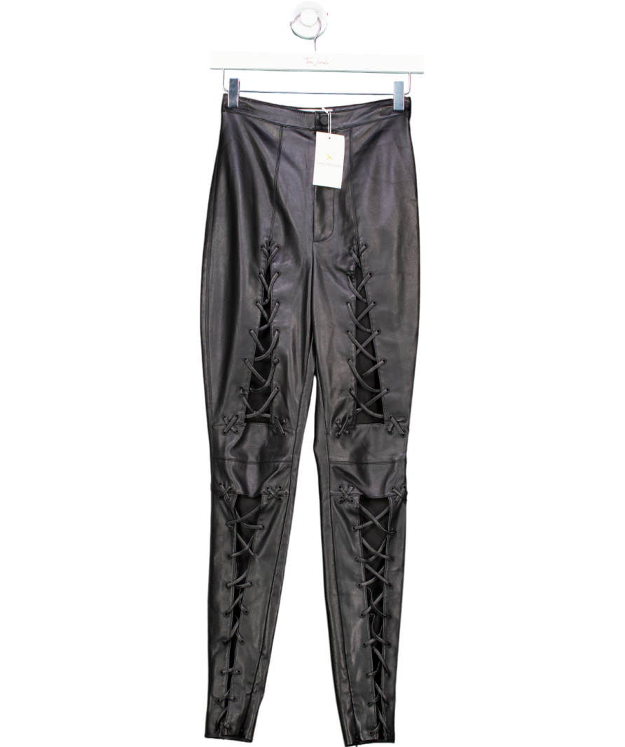 House of CB Black Slim Side Cross Leather Trousers UK XS