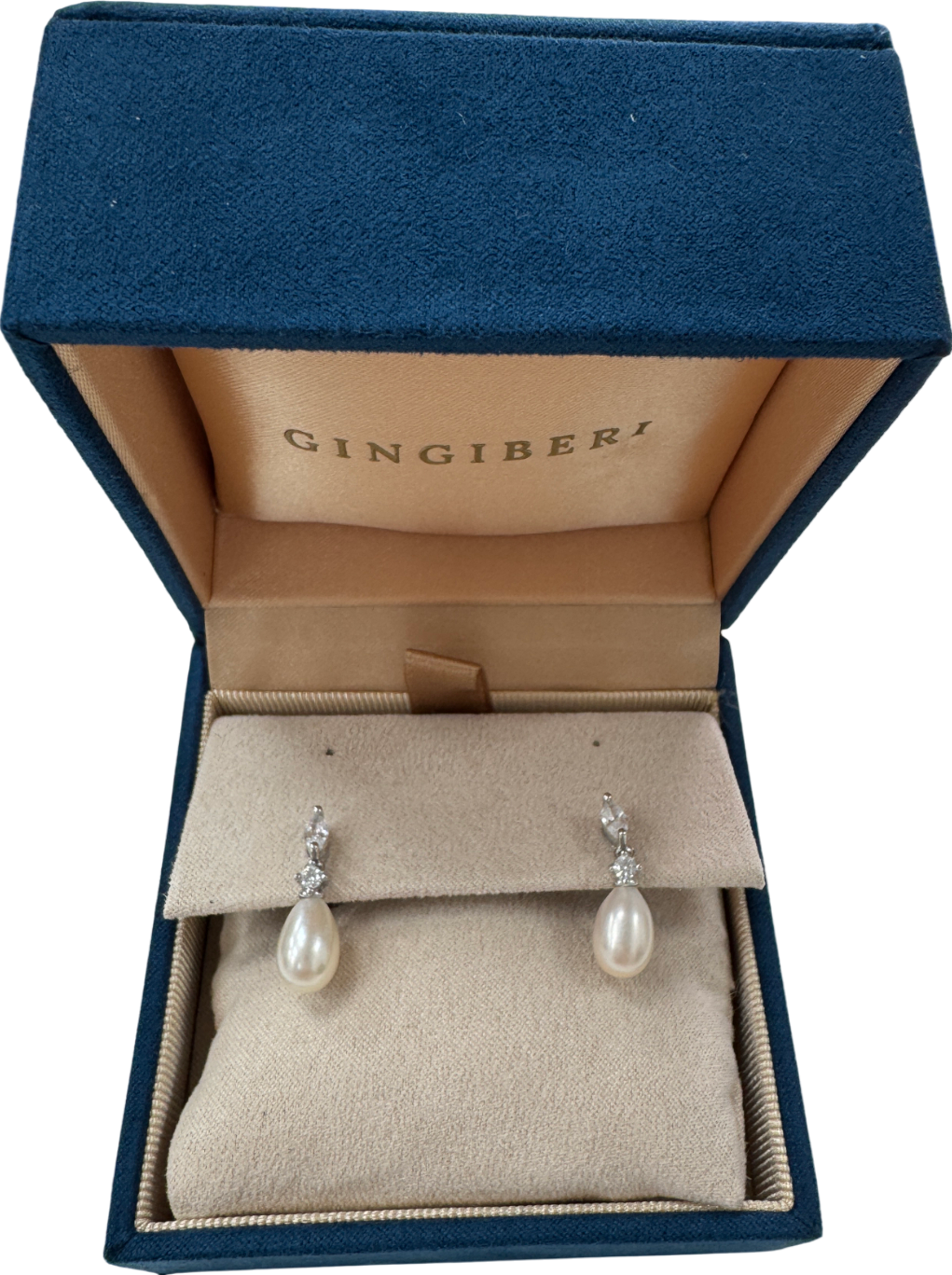 GINGIBERI White Sterling Silver Real Pearl & Diamond Earrings
