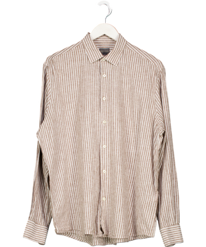 Dan John Brown Linen Blend Striped Long Sleeve Shirt UK XXL