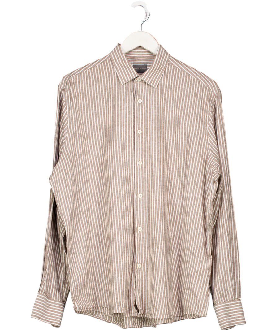 Dan John Brown Linen Blend Striped Long Sleeve Shirt UK XXL