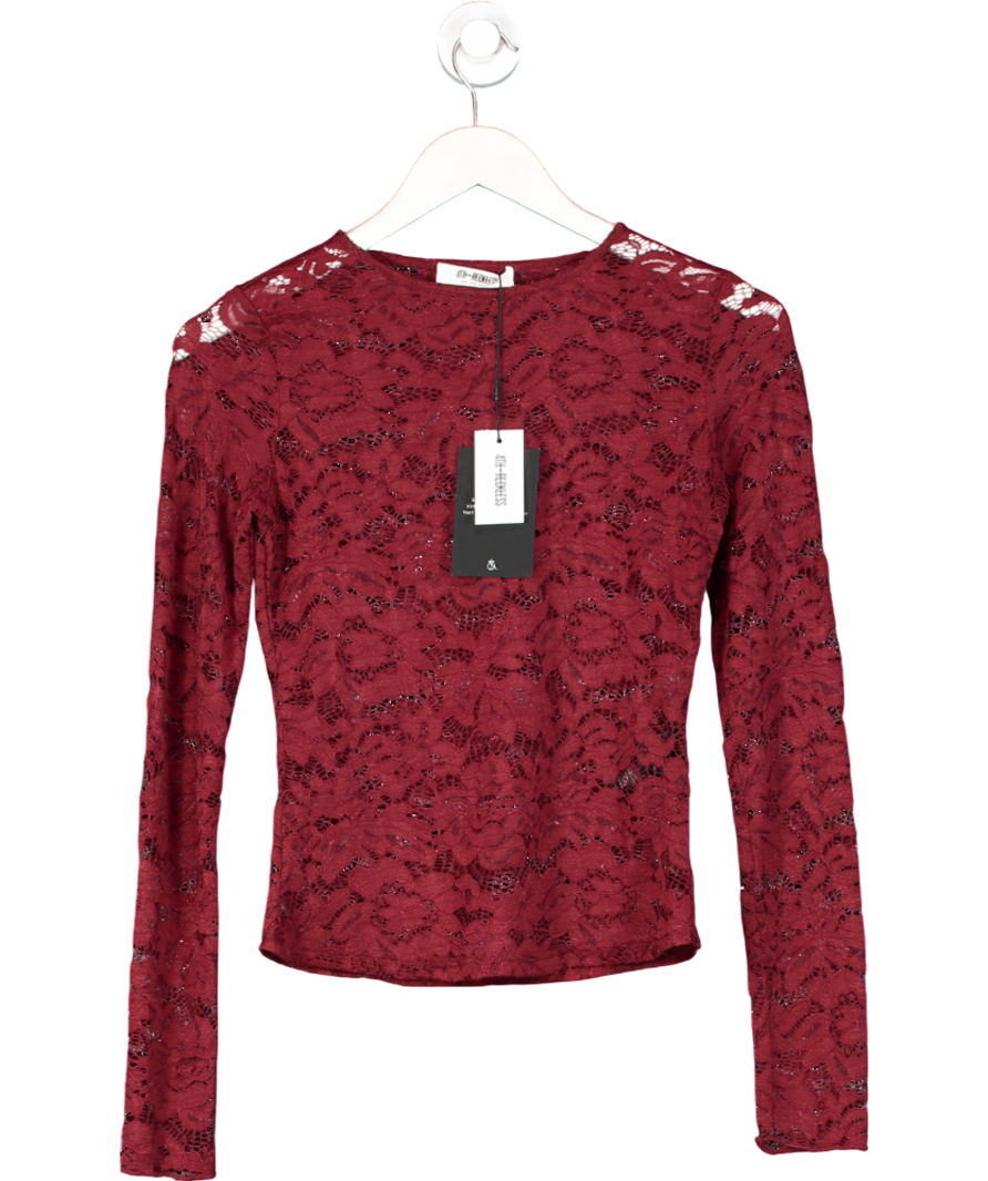 4th & Reckless Red Emery Long-sleeve Stretch Lace Top UK 8