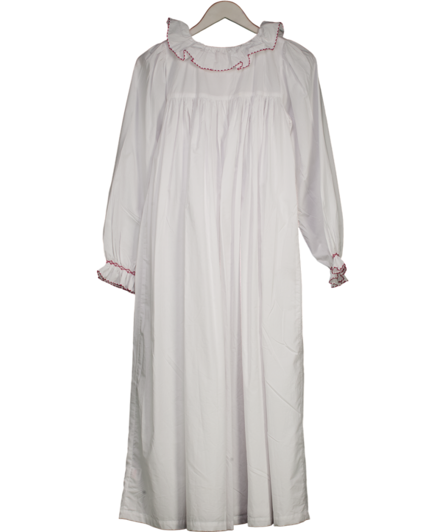 SMOCK LONDON X Memo Press White Cotton Hand Smocked Christmas Holly Dress UK S