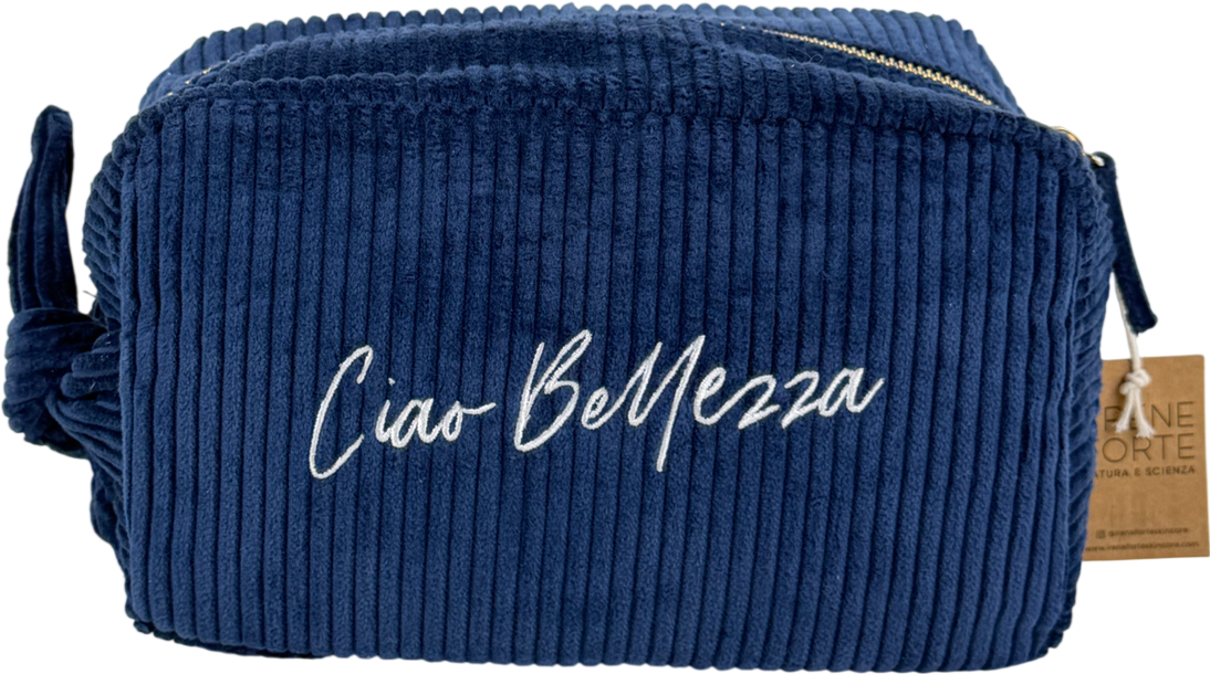 Irene Forte Blue Corduroy Wash Bag One Size