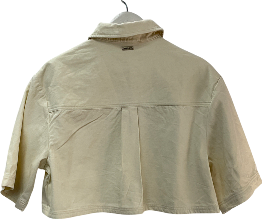 The Couture Club Cream Cropped Poplin Pocket Detail Shirt UK S