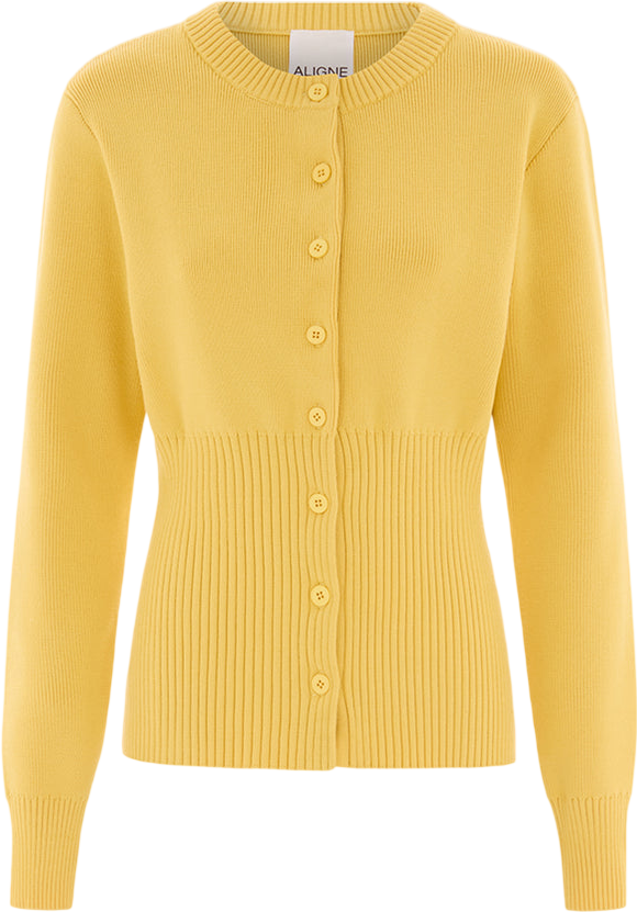 ALIGNE Butter Yellow Ruby Ribbed Knitted Cardigan UK S