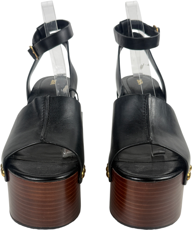 ZARA Black Leather Platform Wedge Sandal UK 6 EU 39 👠