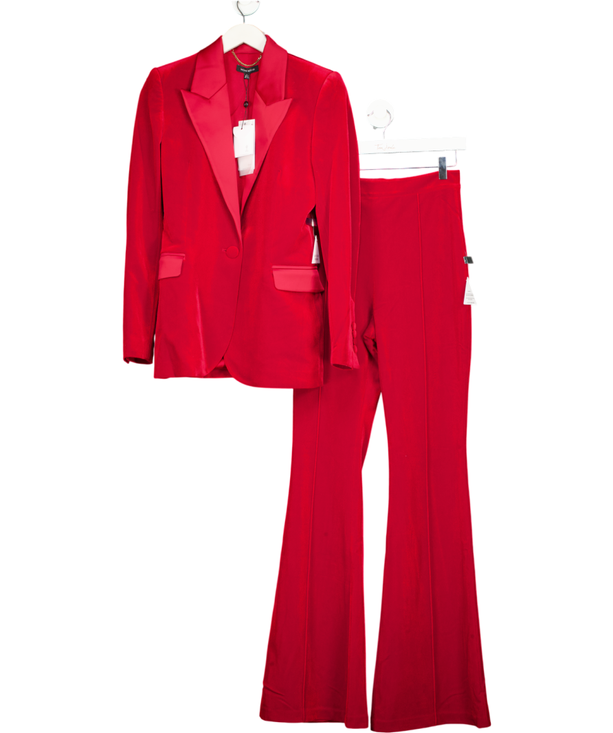 Nadine Merabi 2-piece Red Beatrice Luxurious Velvet Blazer And Trousers Suit UK 8