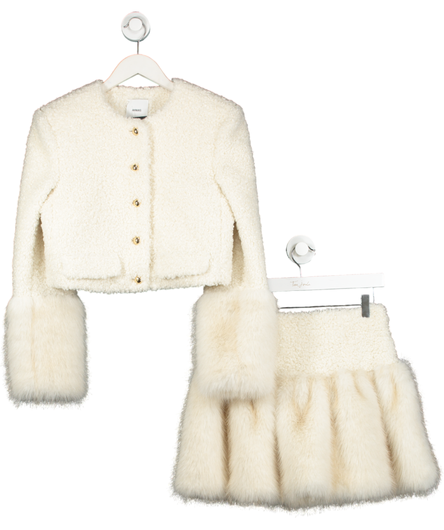 AKNVAS Cream 2-piece Barnette Faux Fur Blazer And Lita Faux Fur Skirt Set Us0 UK 4