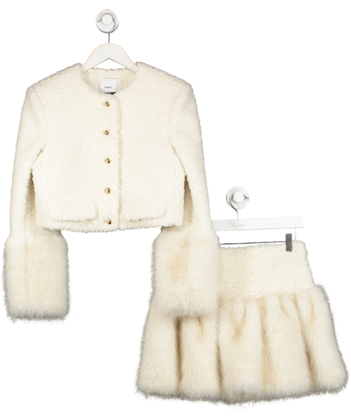 AKNVAS Cream 2-piece Barnette Faux Fur Blazer And Lita Faux Fur Skirt Set Us0 UK 4