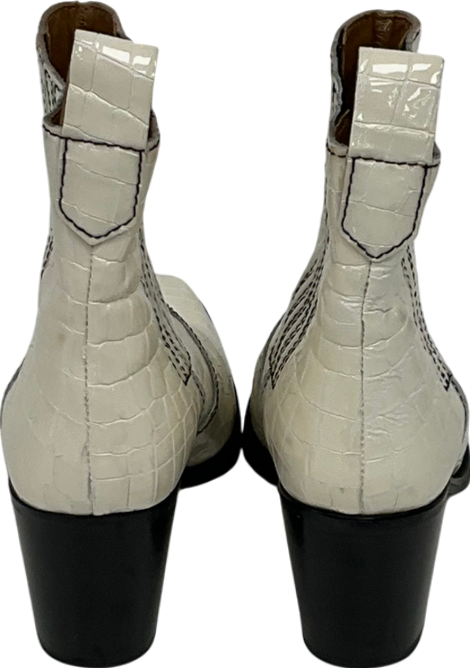 Ganni White Embossed Croc Leather Cali Boots UK 7 EU 40 👠