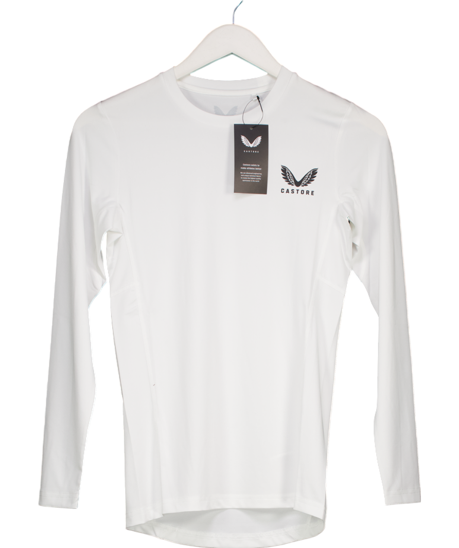 Castore White Long Sleeve Base Layer Top UK XS