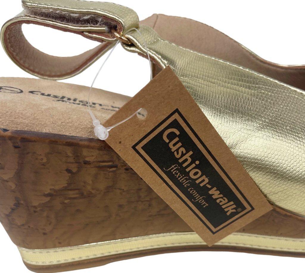 Cushion Walk flexible Comfort padded Gold Wedge Heel Sandals EU 40 UK 7