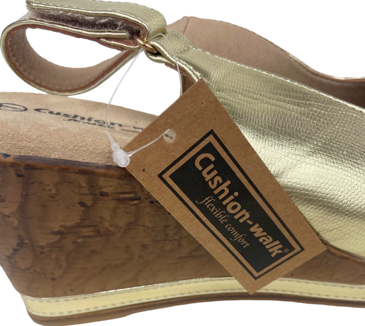 Cushion Walk flexible Comfort padded Gold Wedge Heel Sandals EU 40 UK 7