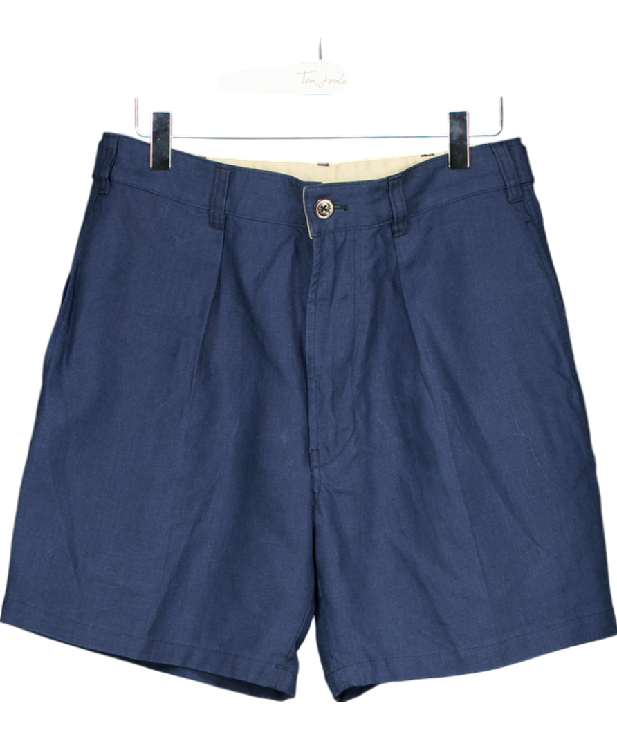 Drakes Blue Single Pleat Linen Shorts W31
