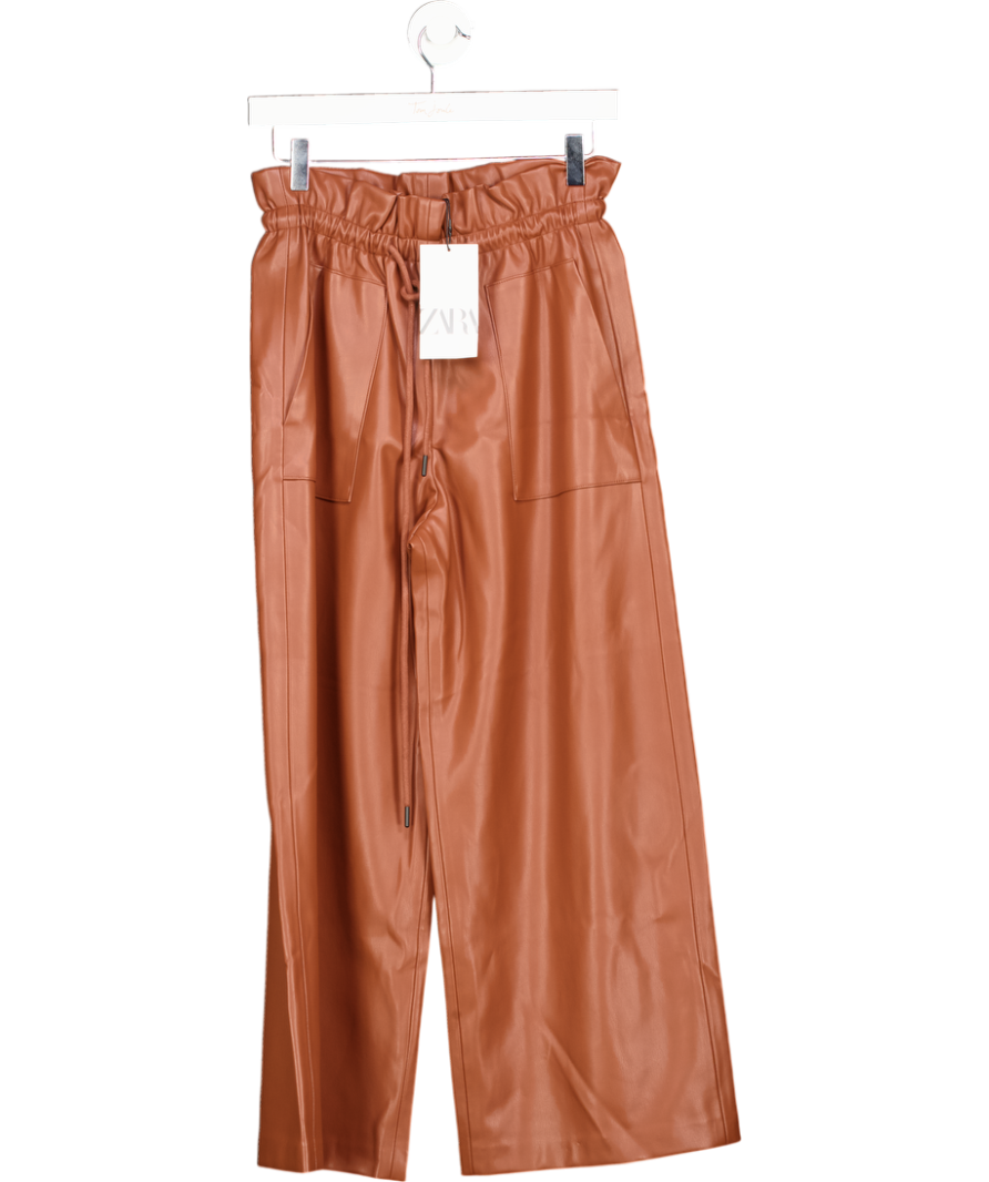 ZARA Tan Brown Faux Leather Straight Leg Trouser UK XS