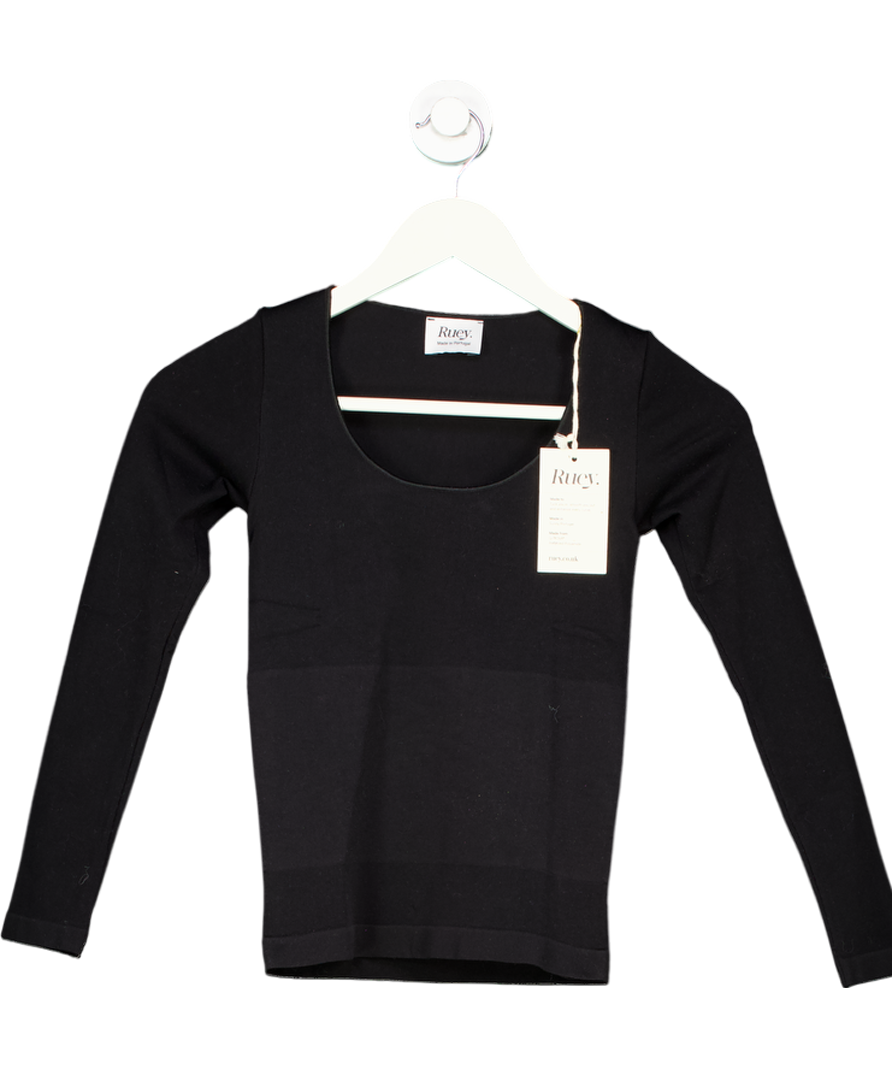 Ruey Black Long Sleeve Scoop Neck Tee UK S