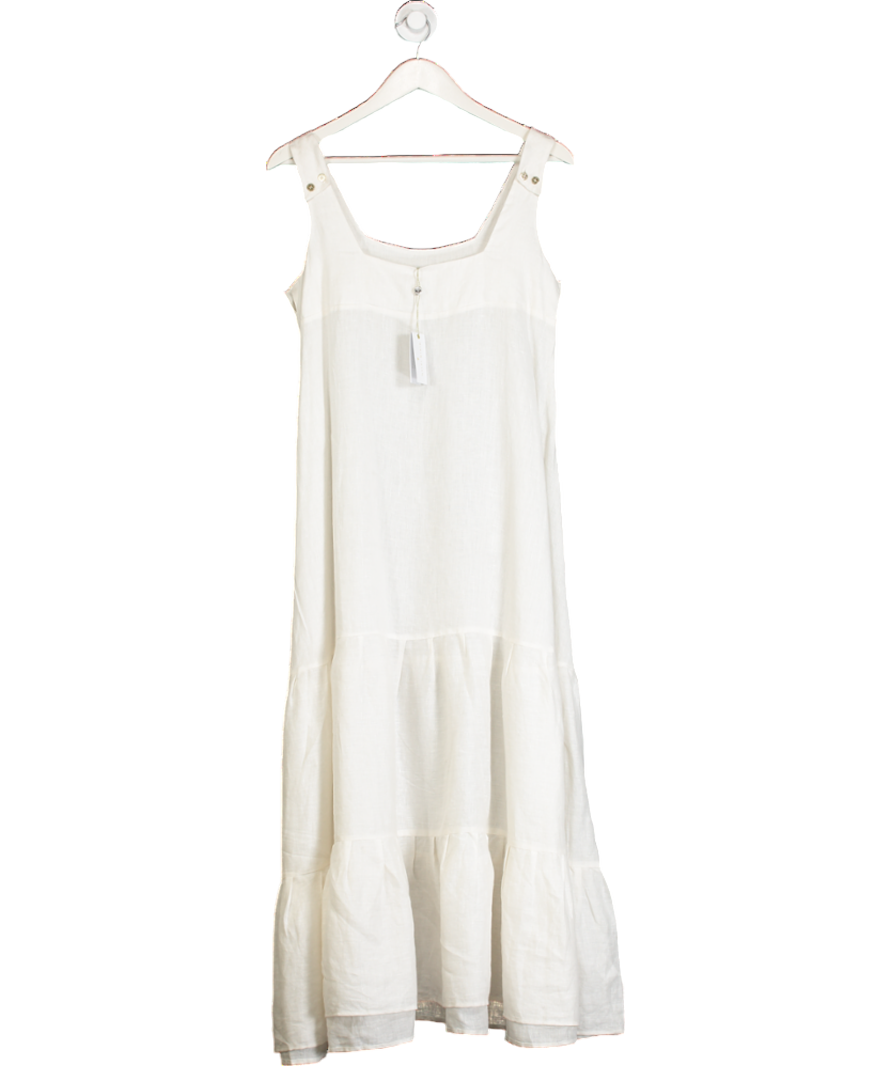 Heidi Klein White Tiered Linen Midi Dress UK S