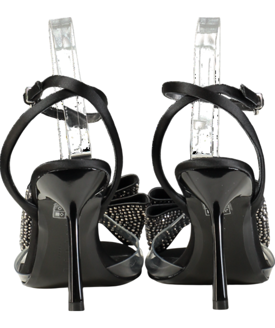Club L Black Bowing Satin Heeled Sandals With Diamante Bows UK 6 EU 39 👠