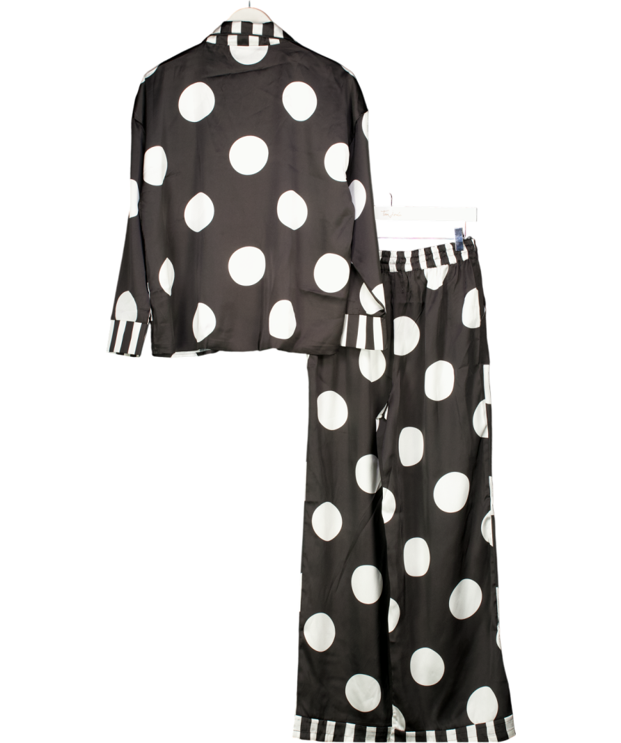 River Island Black Nephthys Satin Spot Print Pyjama Set - Personalised "laura" UK S