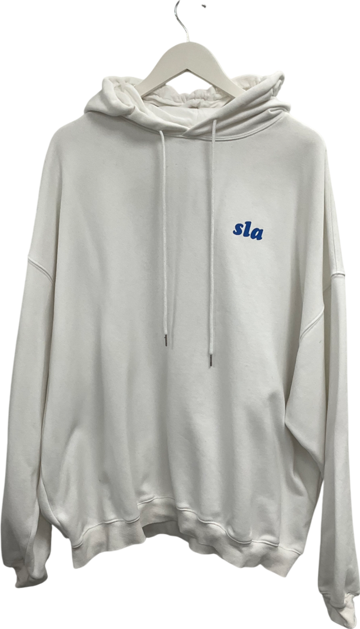 SLA the label White Grateful For Every Little Thing Slogan Hoodie UK XL