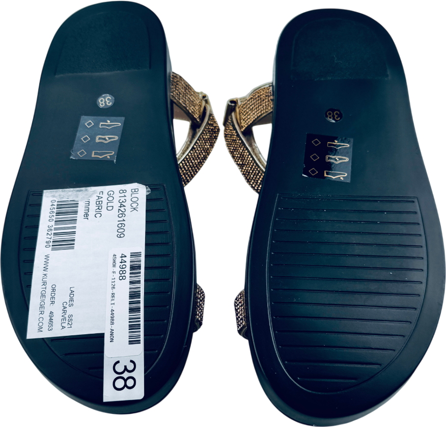 CARVELA Metallic Gold Block Flat Open Toe Sandals UK 5 EU 38 👠