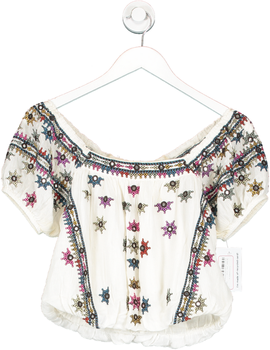 Free People White Aurura Embroidered Top UK XS