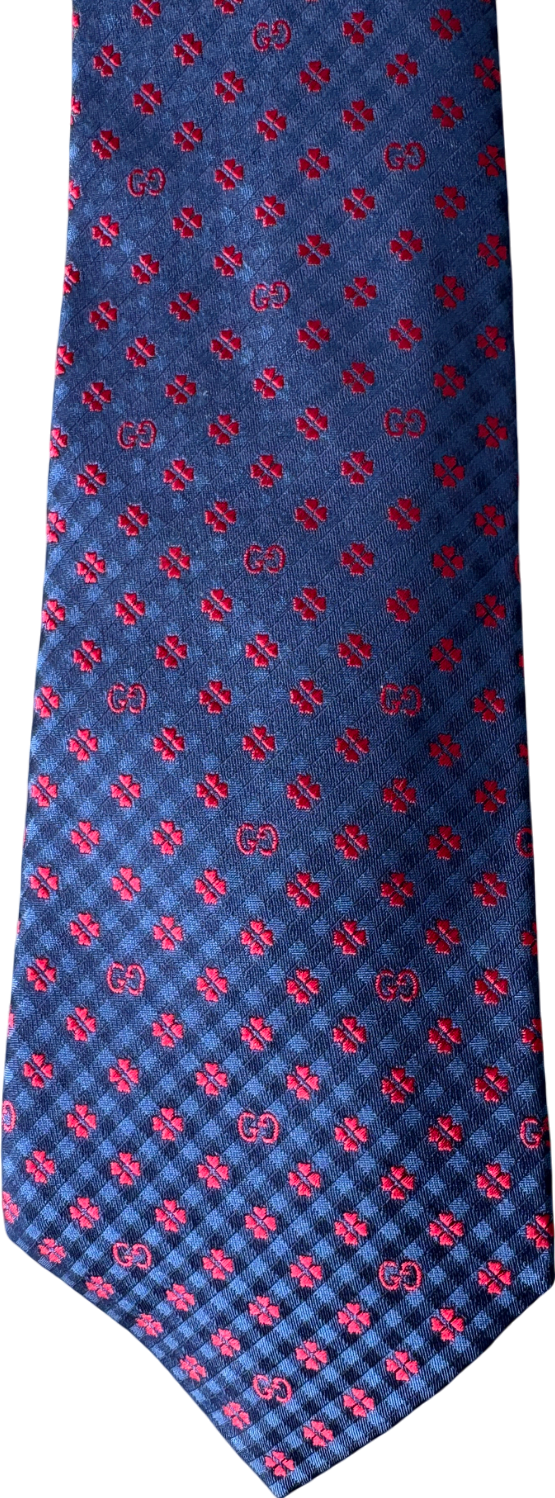 GUCCI Blue Navy / Red GG 100% Silk Jacquard Tie