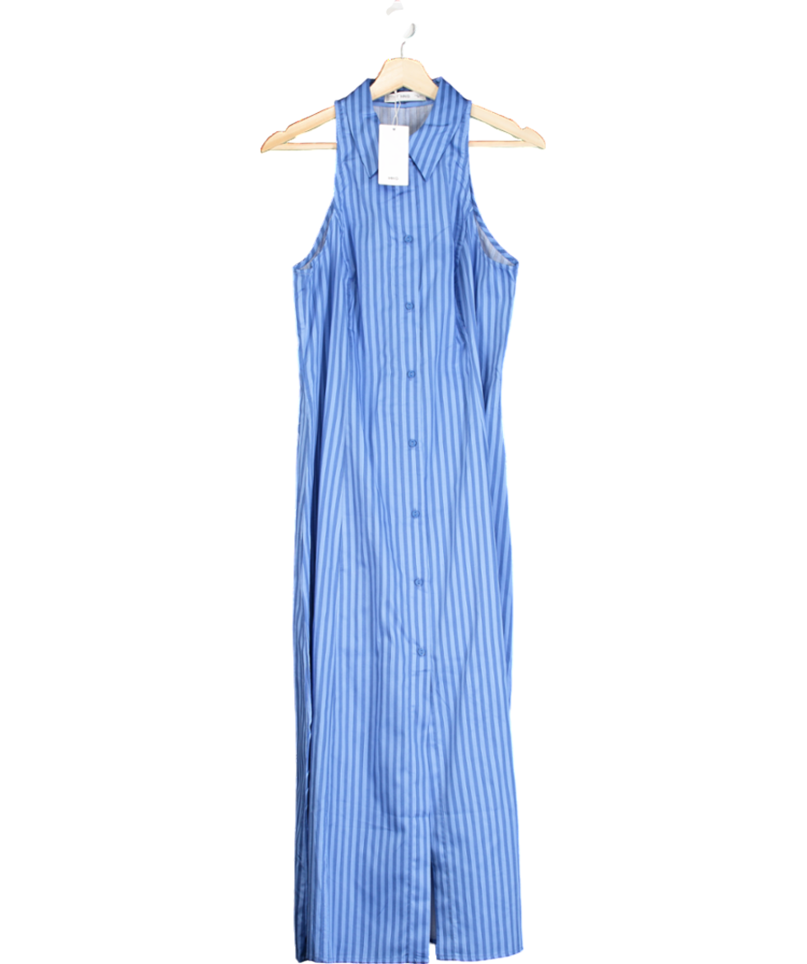 MANGO Blue Striped Shirt Dress UK L
