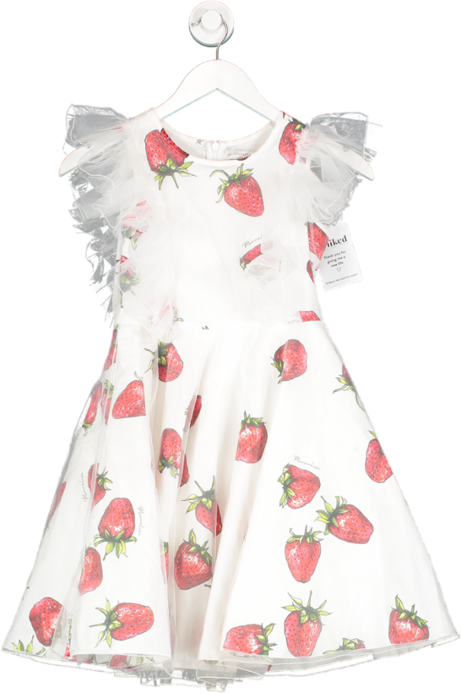 Monnalisa White Tulle Strawberry Dress 10 Years