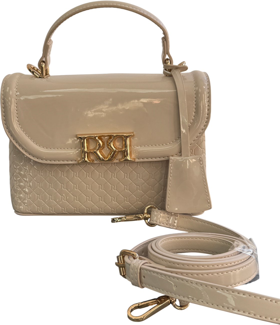 River Island Cream Patent Mini Top Handle Bag With Crossbody Strap