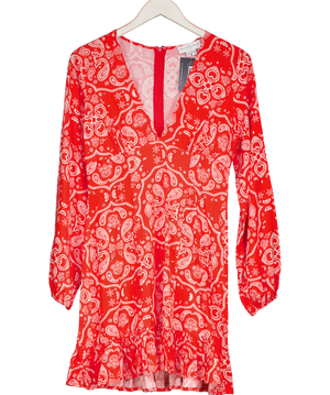 Never Fully Dressed Red Paisley Long Sleeve Mini Dress UK 10