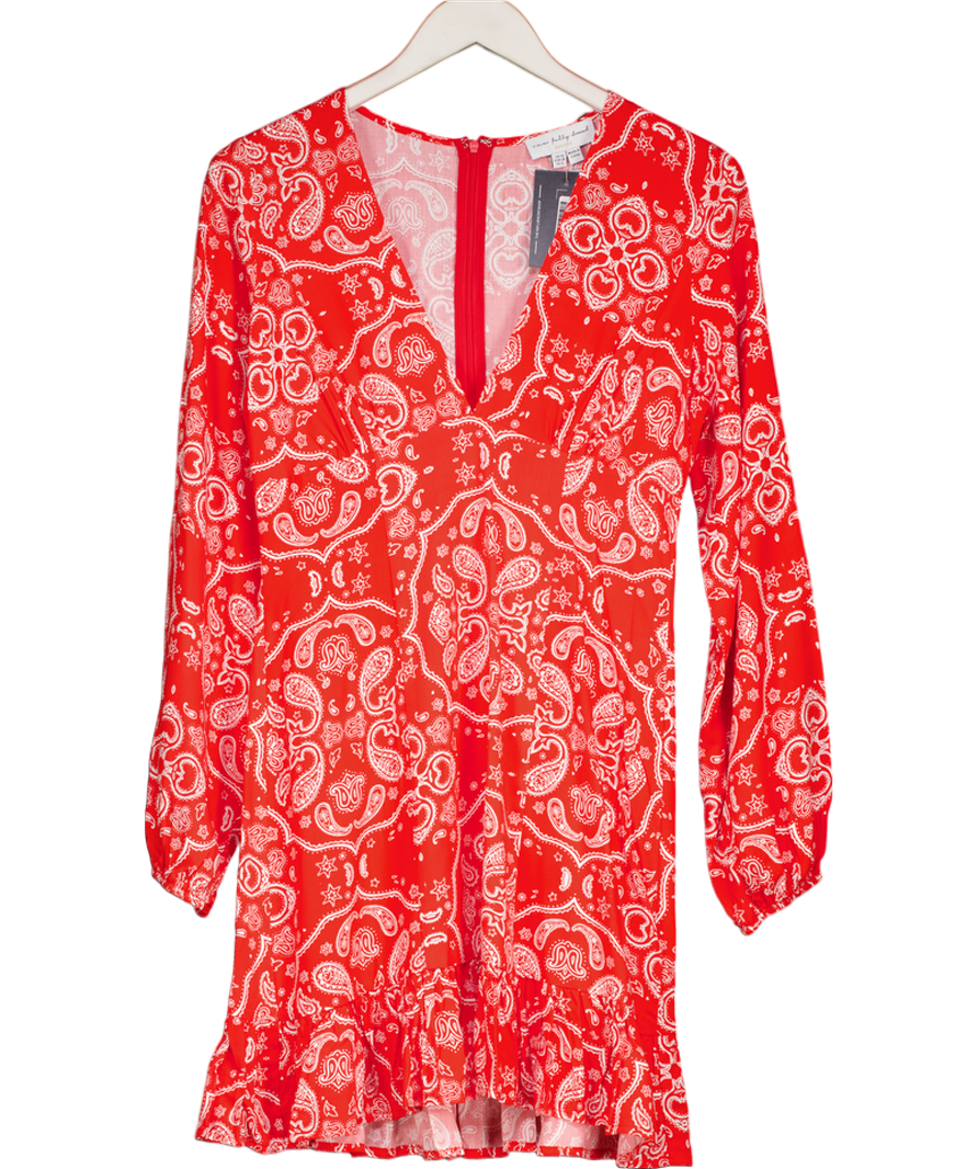 Never Fully Dressed Red Paisley Long Sleeve Mini Dress UK 10