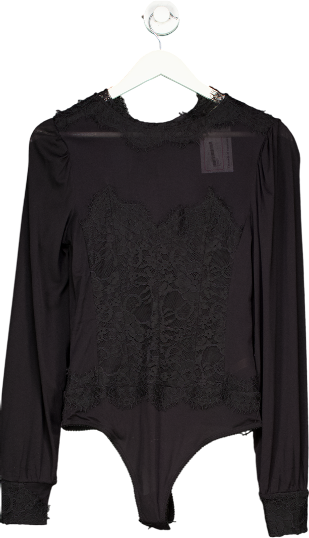 Free People Black Sweet Nothings Long-sleeve Bodysuit UK M